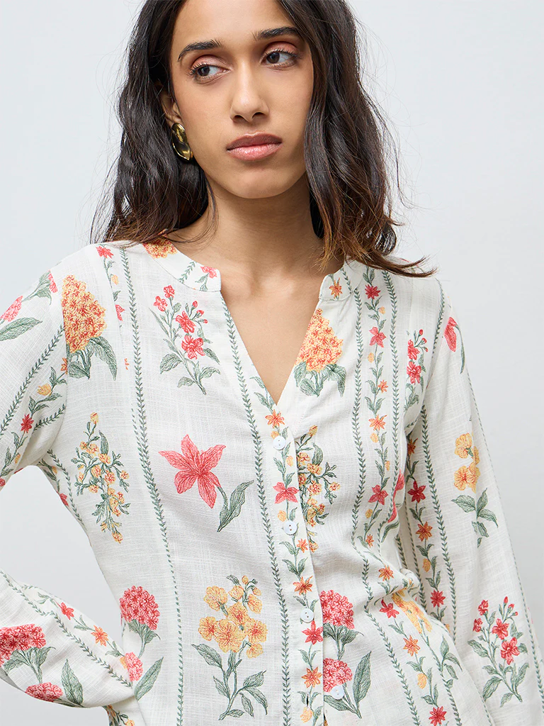 LOV Off-White Floral Pattern Blouse - Image 3
