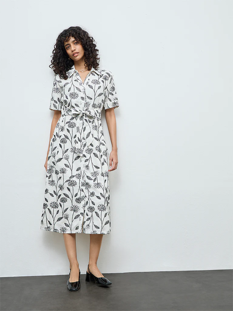 LOV Off-White Floral Printed Shirt Dress