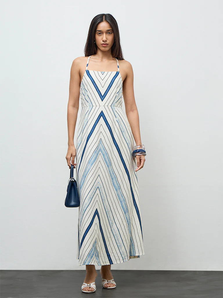 LOV Off-White Geometric Pattern A-Line Dress