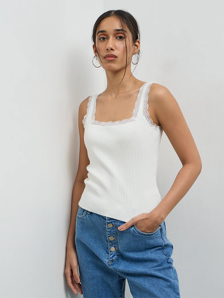 LOV Off-White Lace-Detailed Top - Image 2