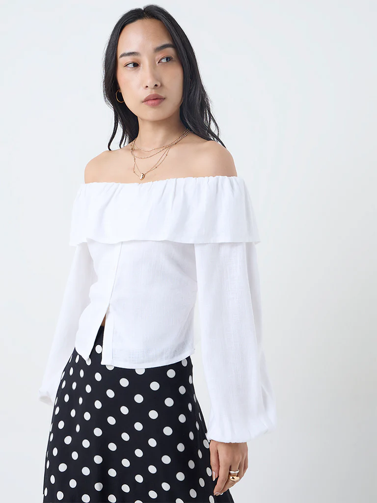LOV Off-White Off-Shoulder Top - Image 2