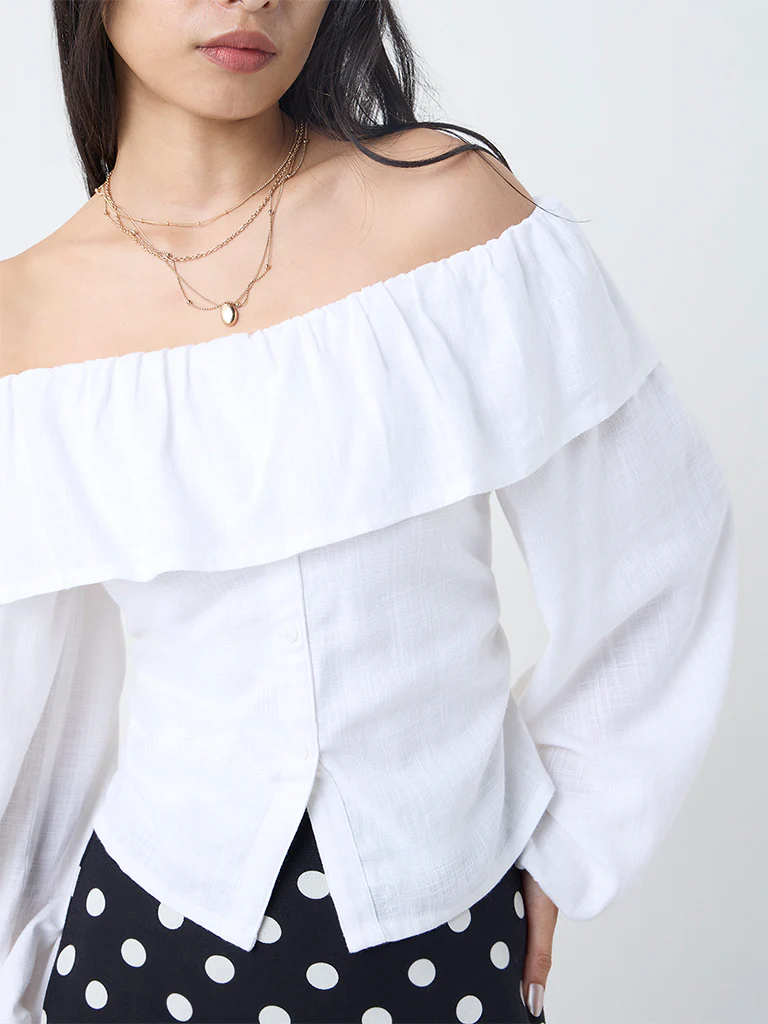 LOV Off-White Off-Shoulder Top - Image 3