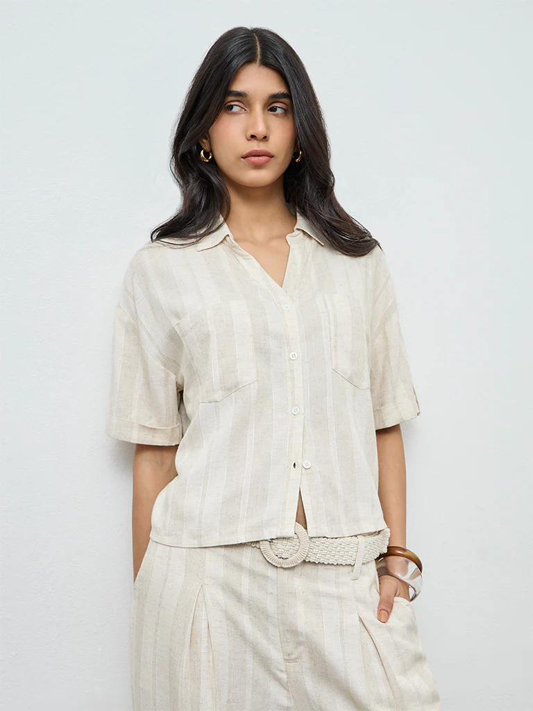 LOV Off-White Self-Striped Shirt
