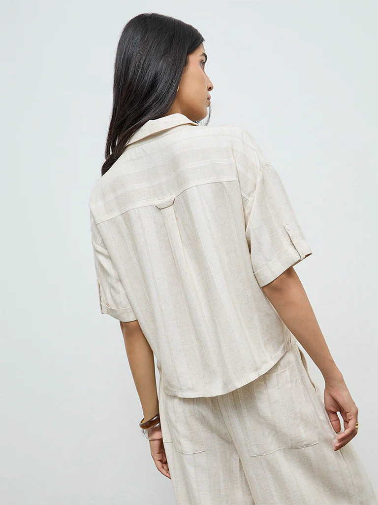 LOV Off-White Self-Striped Shirt - Image 4