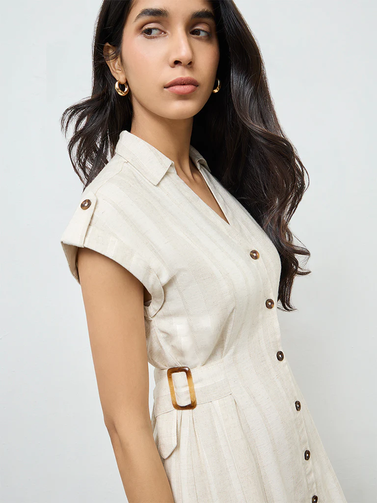 LOV Off-White Self-Striped Shirt Dress - Image 3
