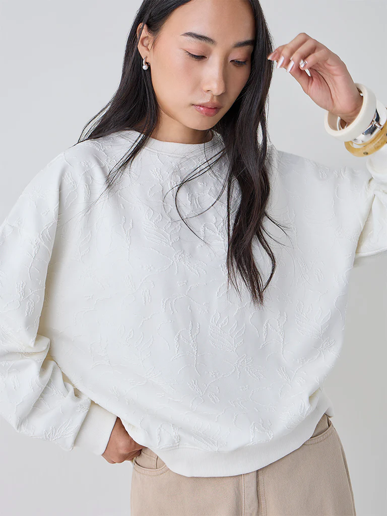 LOV Off-White Self-Textured Sweatshirt - Image 2