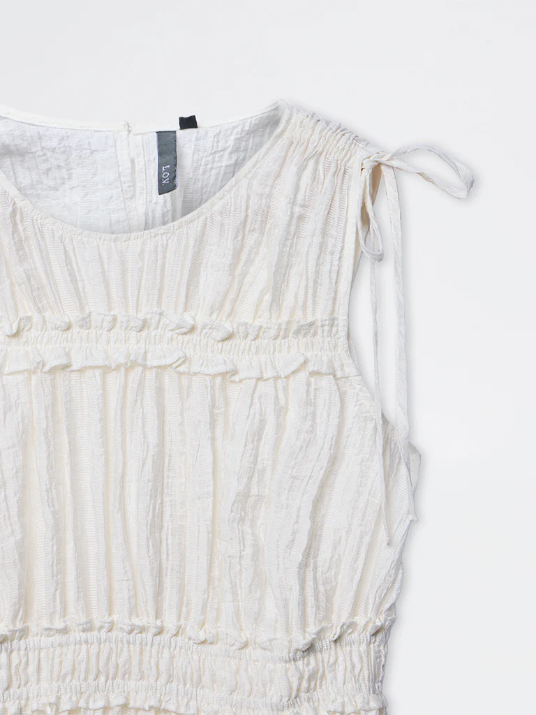 LOV Off-White Smocked Cotton Top - Image 5