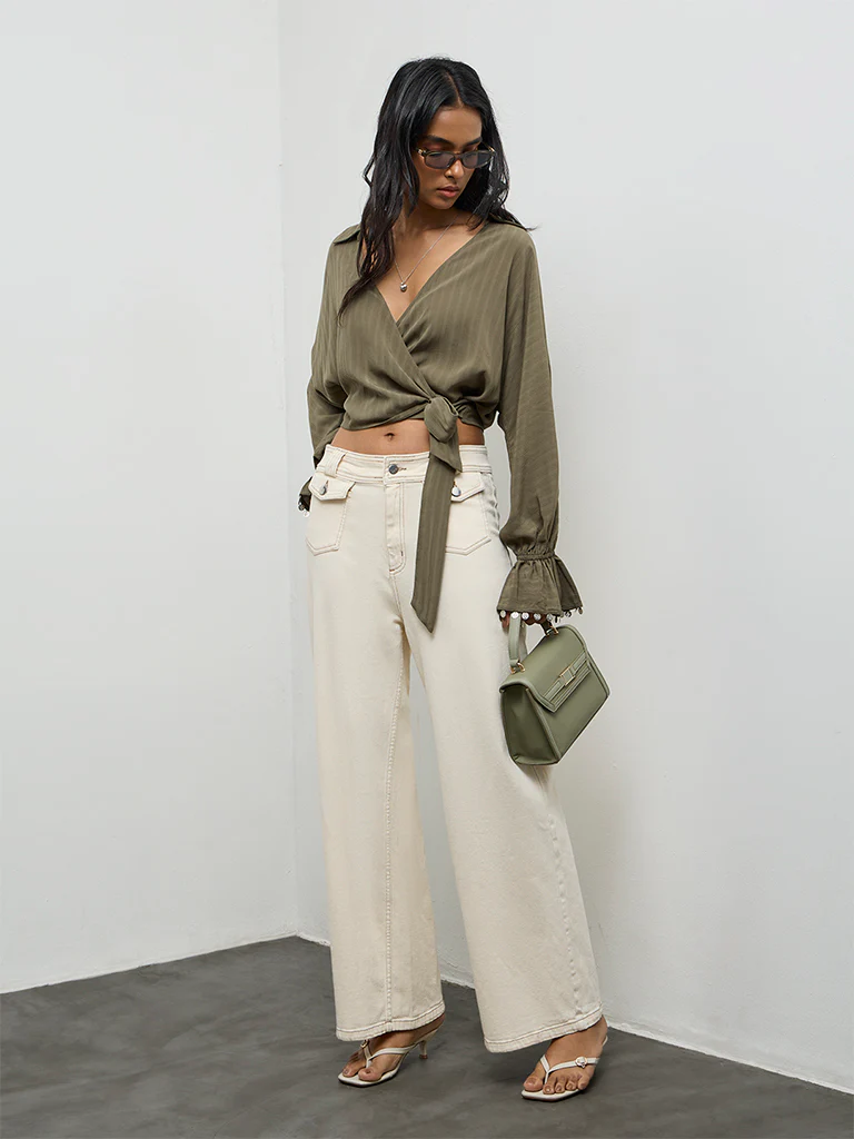 LOV Off-White Solid High-Rise Jeans