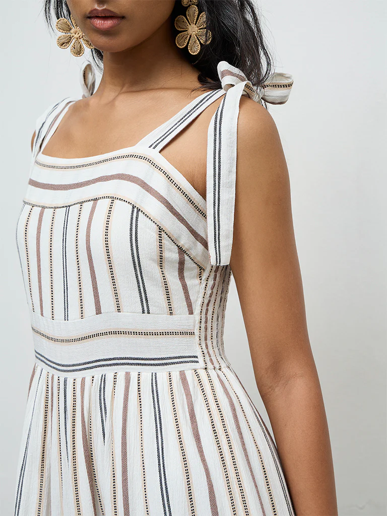 LOV Off-White Striped Cotton-Blend Tiered Dress - Image 3