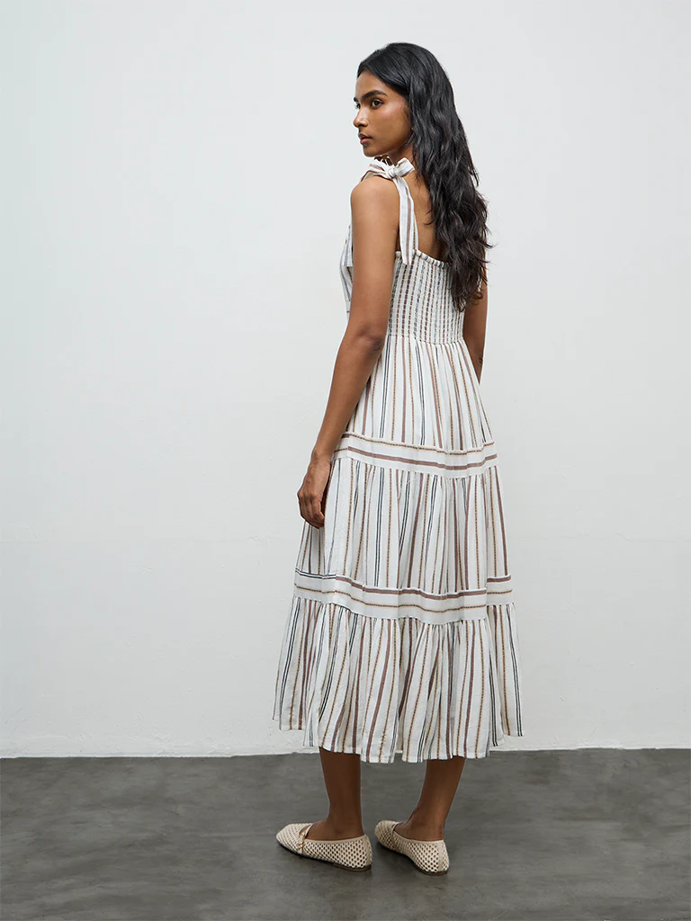 LOV Off-White Striped Cotton-Blend Tiered Dress - Image 4