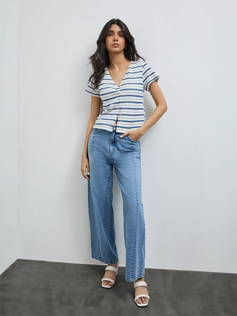 LOV Off-White Striped Knit-Textured Top - Image 2