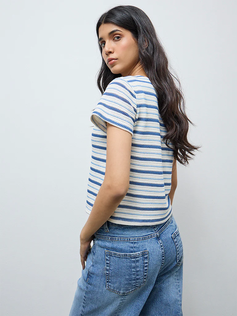 LOV Off-White Striped Knit-Textured Top - Image 4