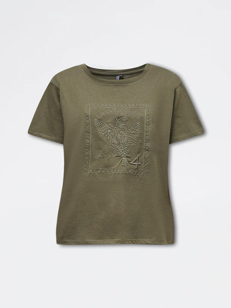 LOV Olive Floral Embroidered Cotton T-Shirt - Image 5