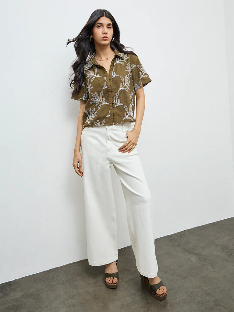 LOV Olive Foliage Embroidered Blouse - Image 2