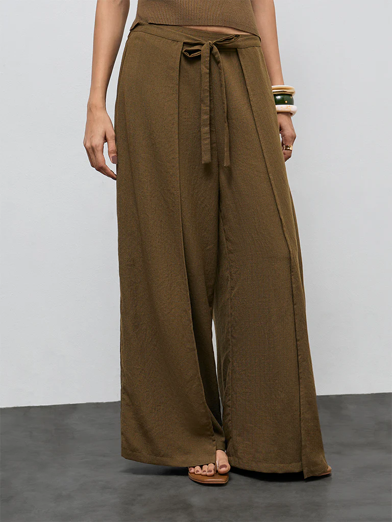LOV Olive High-Rise Wide-Leg Trousers - Image 2