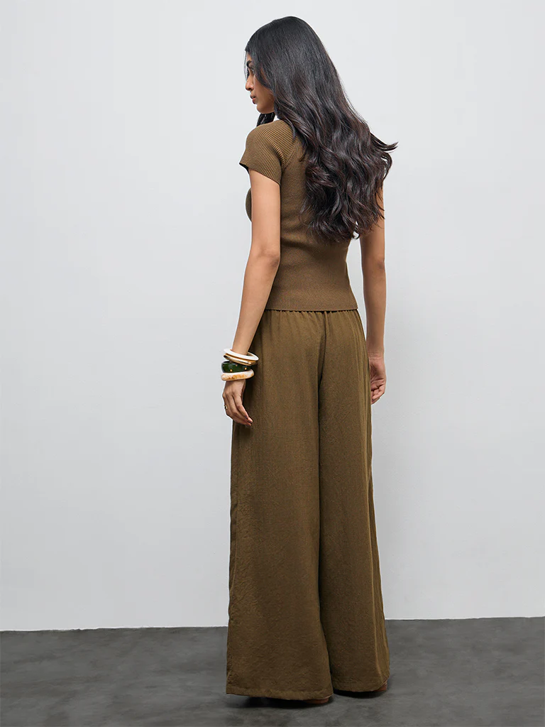 LOV Olive High-Rise Wide-Leg Trousers - Image 4