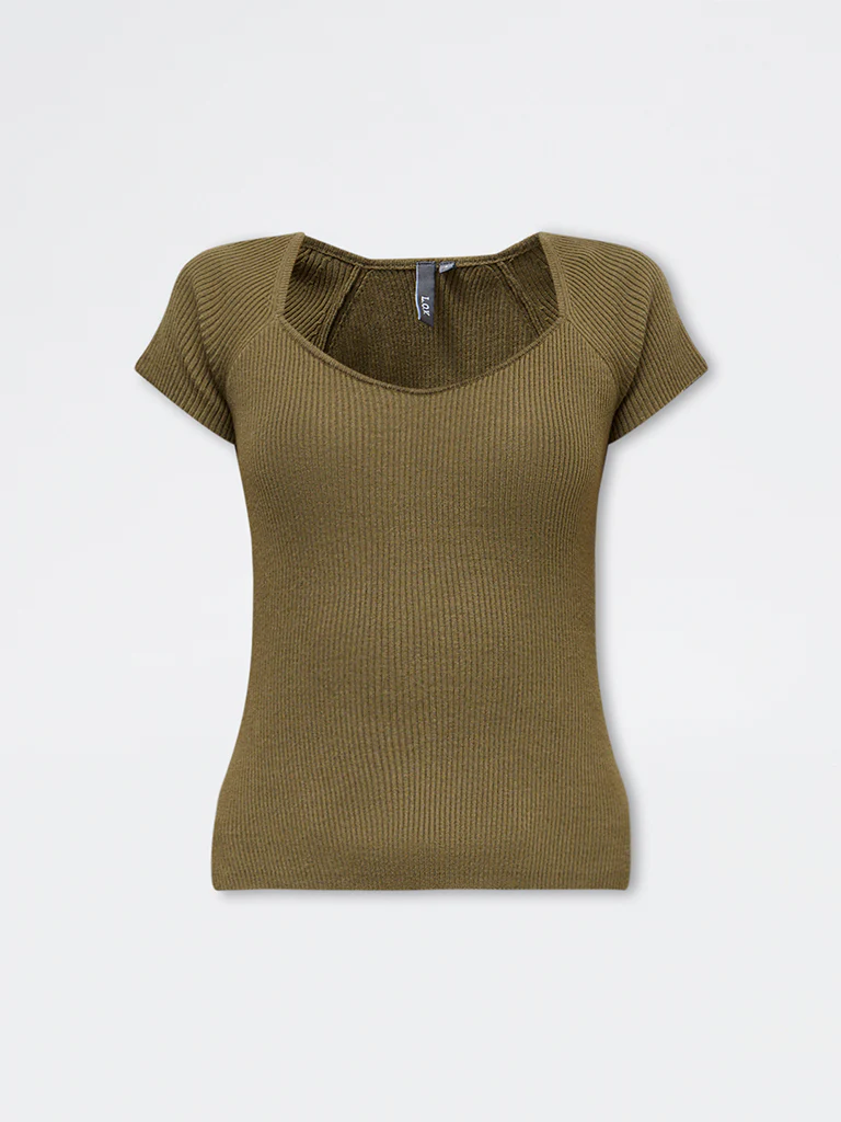 LOV Olive Ribbed-Textured Top - Image 5