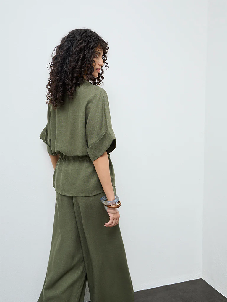 LOV Olive Solid Cotton-Blend Blouse - Image 4