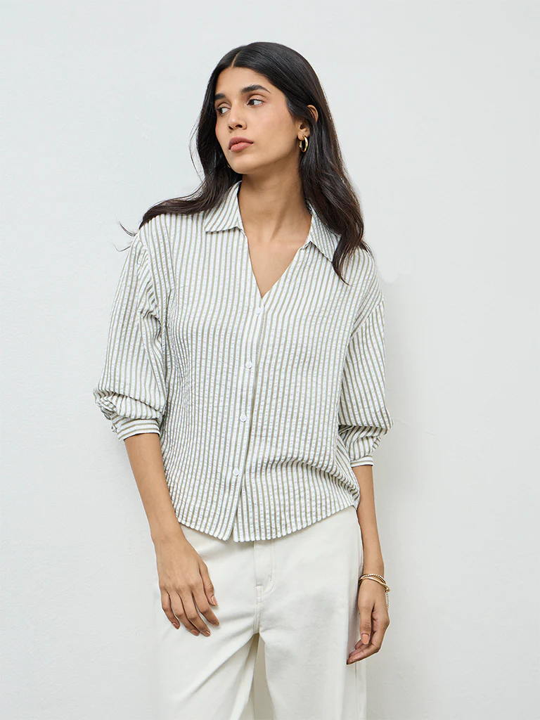 LOV Olive Striped Shirt