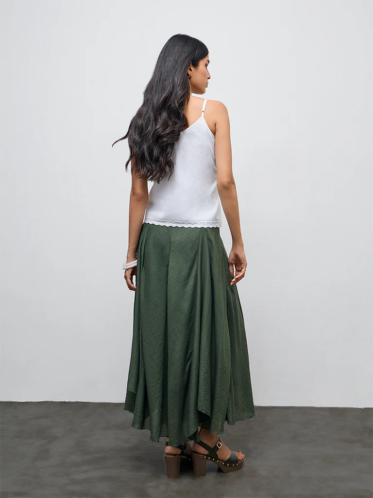 LOV Olive Textured High-Rise Maxi Skirt - Image 4