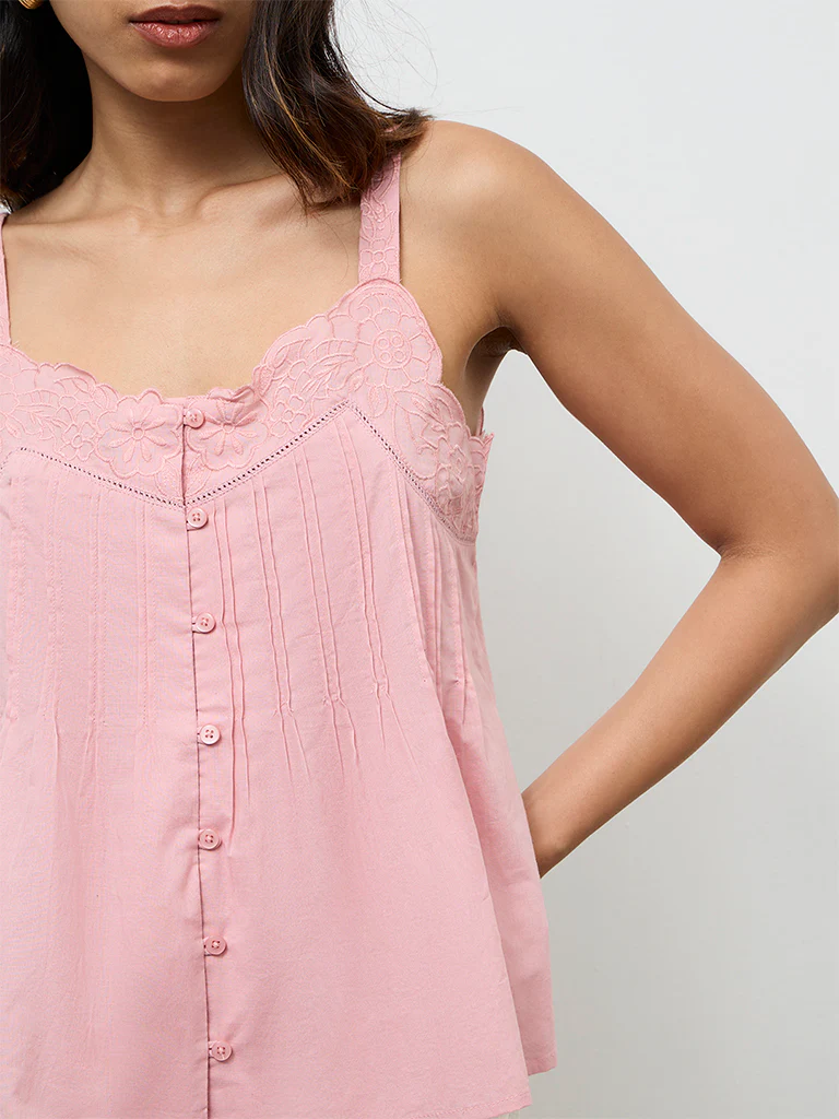 LOV Pink Embroidered Cotton Top - Image 3