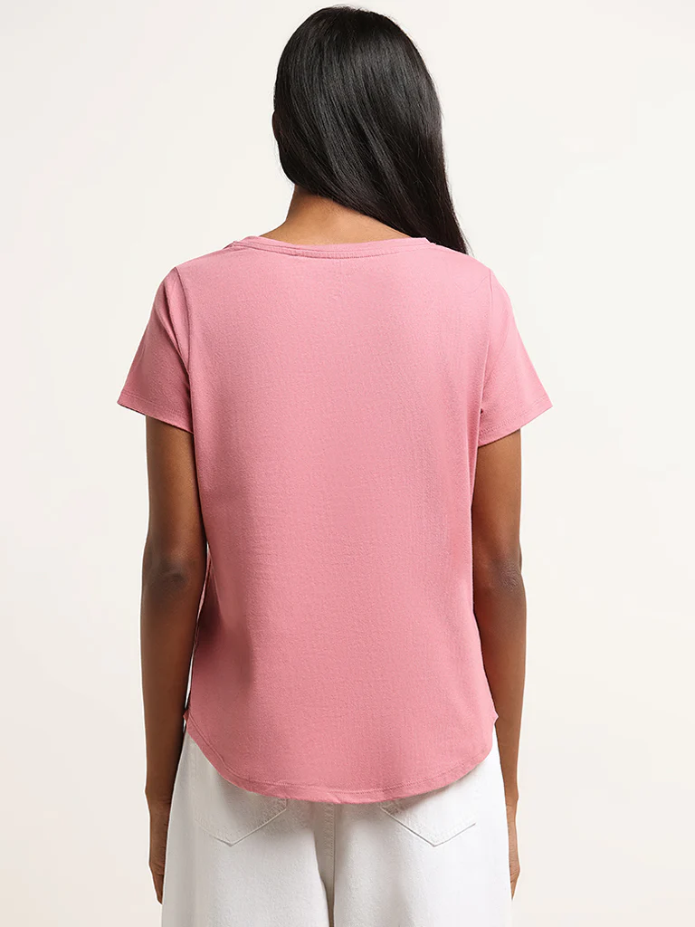 LOV Pink Printed Cotton T-Shirt - Image 4