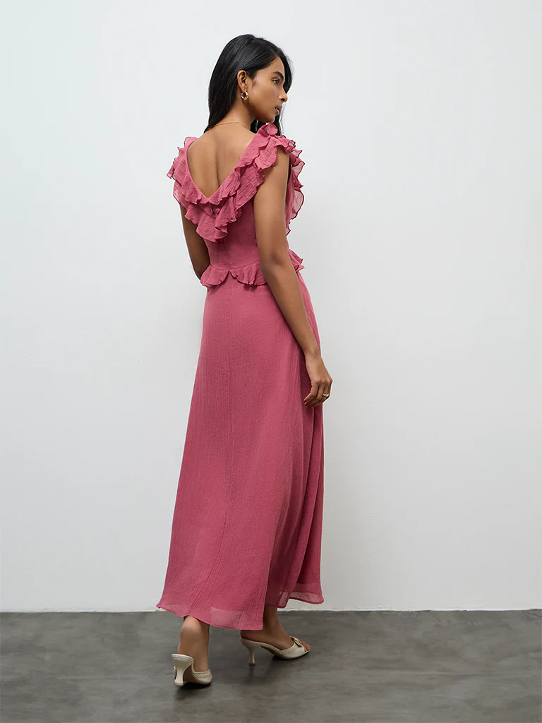 LOV Pink Ruffled Maxi A-Line Dress - Image 4
