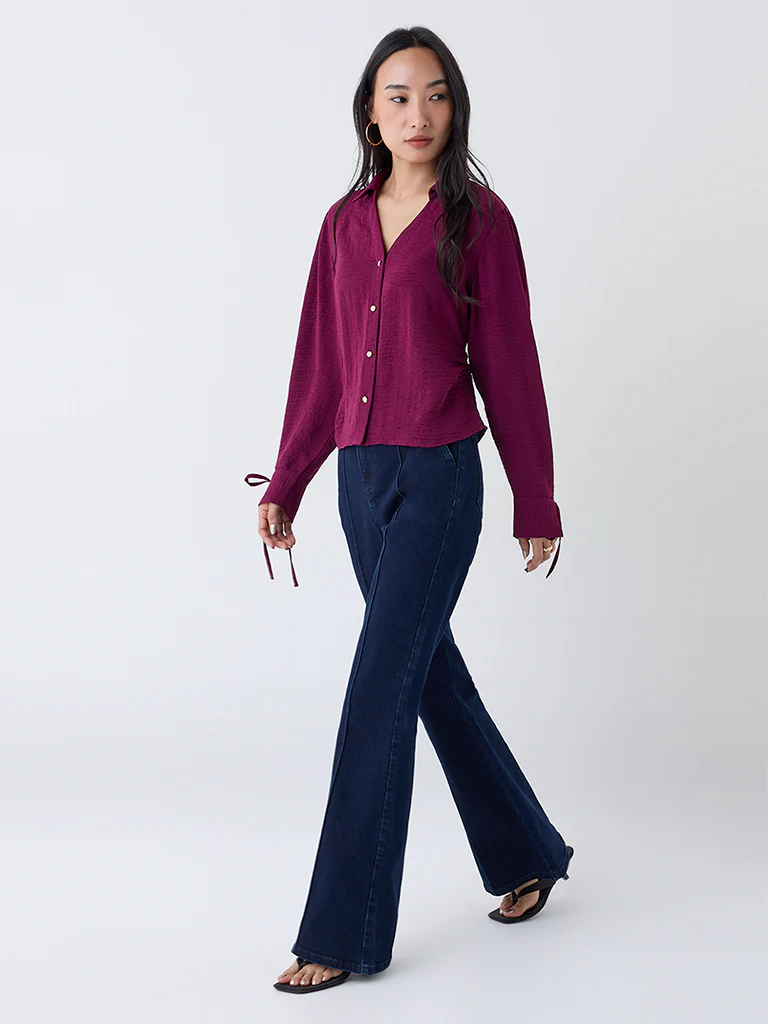 LOV Plum Crinkle-Textured Shirt - Image 2