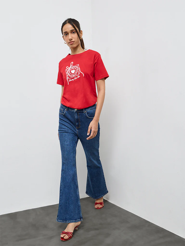 LOV Red Graphic Cotton T-Shirt - Image 2