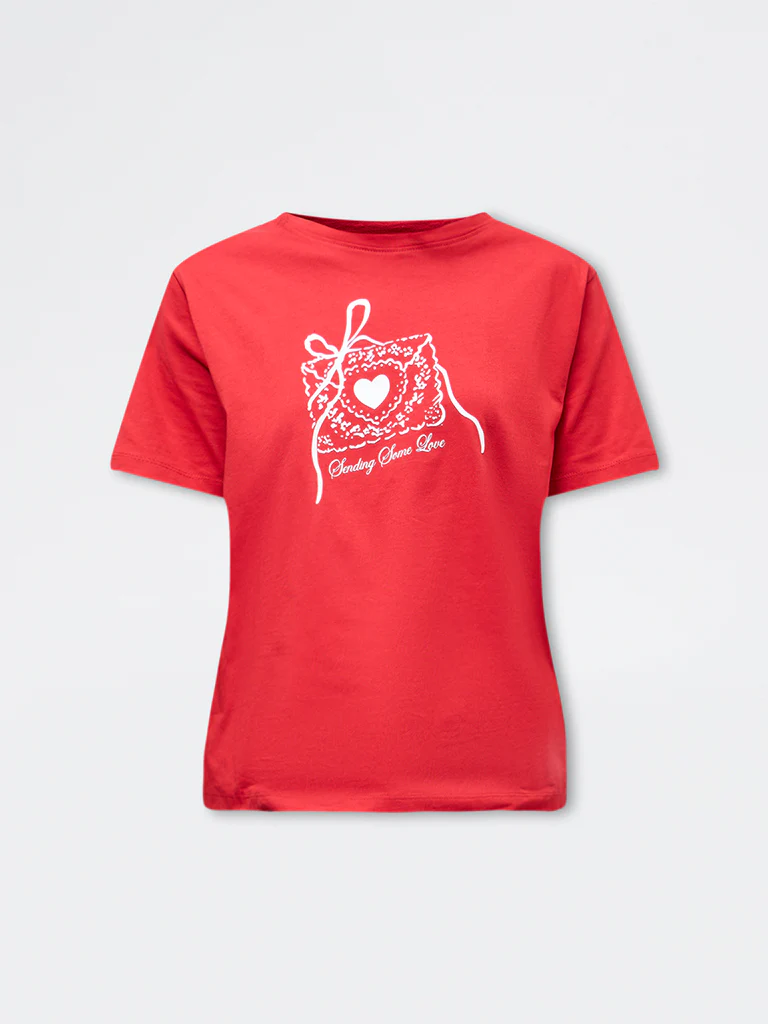 LOV Red Graphic Cotton T-Shirt - Image 5
