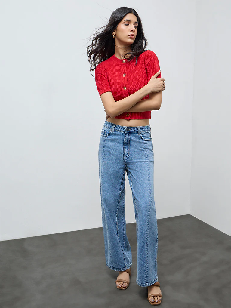LOV Red Knit-Textured Cardigan - Image 2