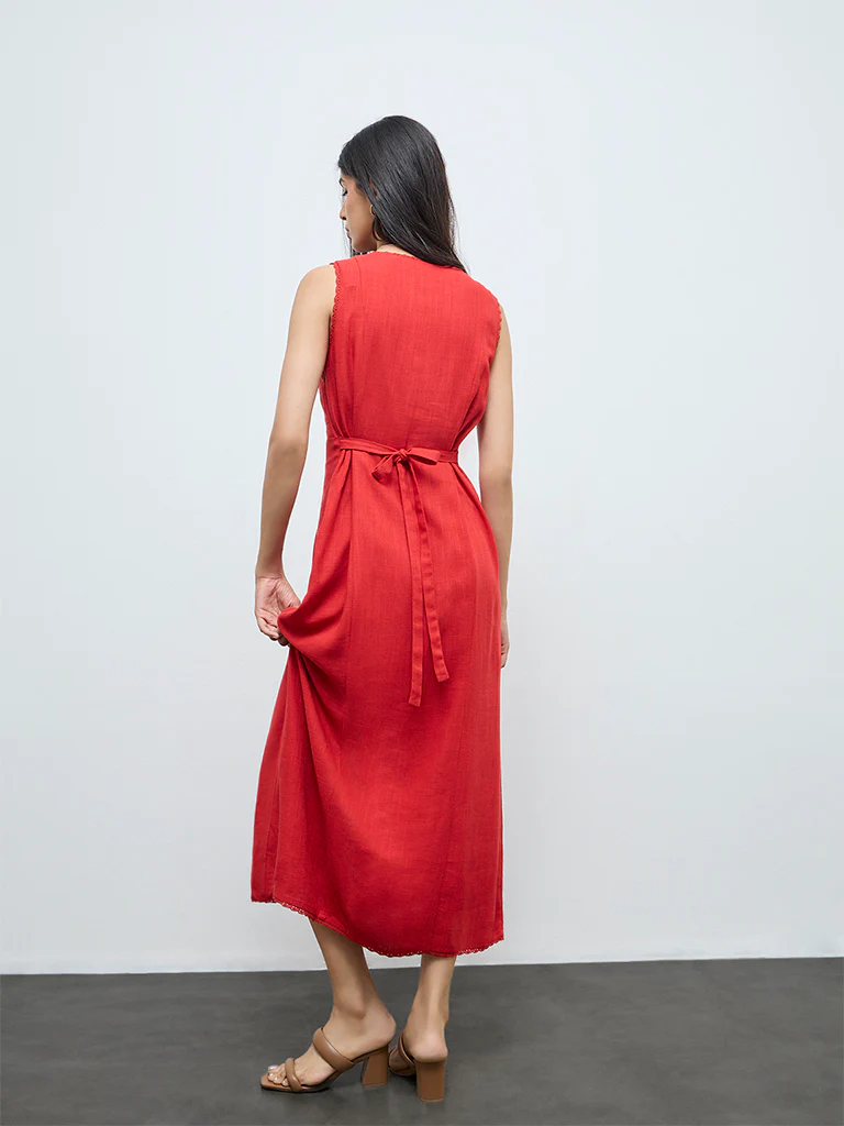 LOV Red Solid A-Line Dress - Image 4