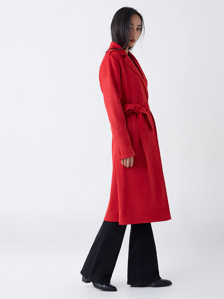 LOV Red Suede Trench Coat with Belt - Image 2