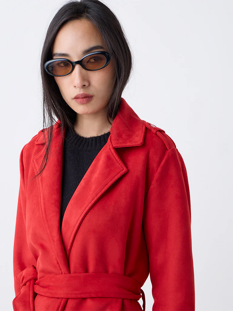 LOV Red Suede Trench Coat with Belt - Image 3