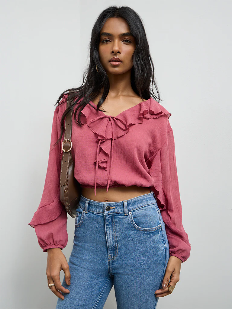 LOV Rose Ruffled Top