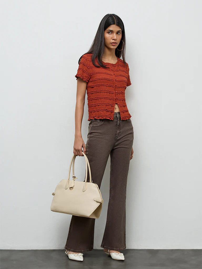 LOV Rust Embroidered Top