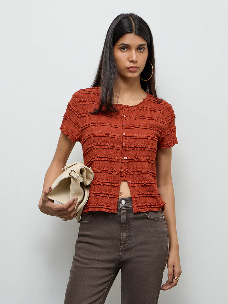 LOV Rust Embroidered Top - Image 2