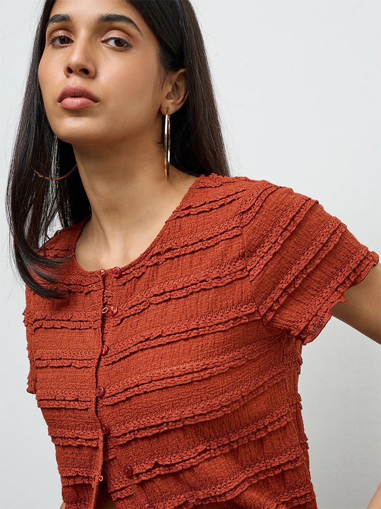 LOV Rust Embroidered Top - Image 3