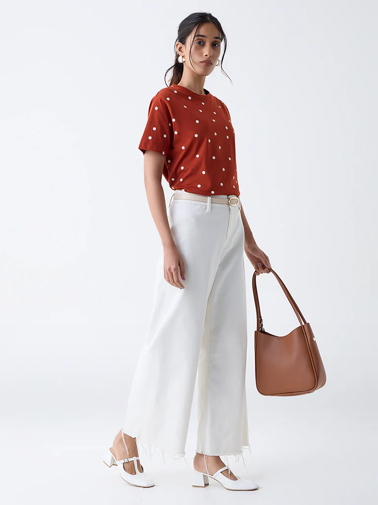 LOV Rust Polka Dotted Cotton T-Shirt - Image 2