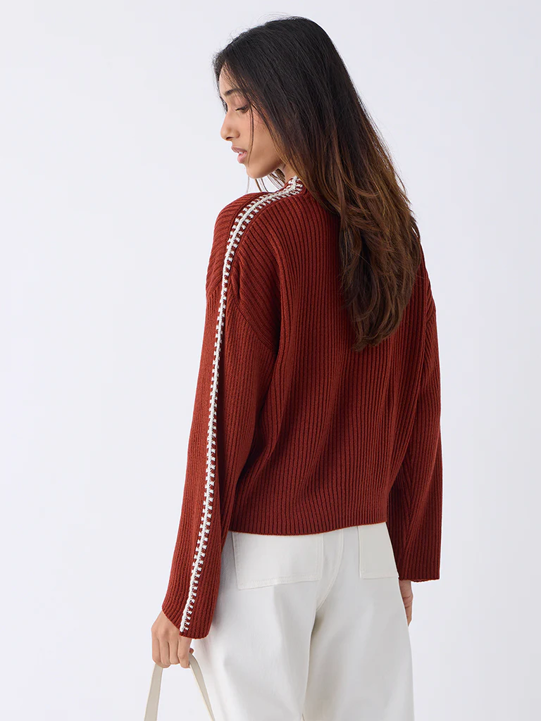 LOV Rust Ribbed-Textured Sweater - Image 4