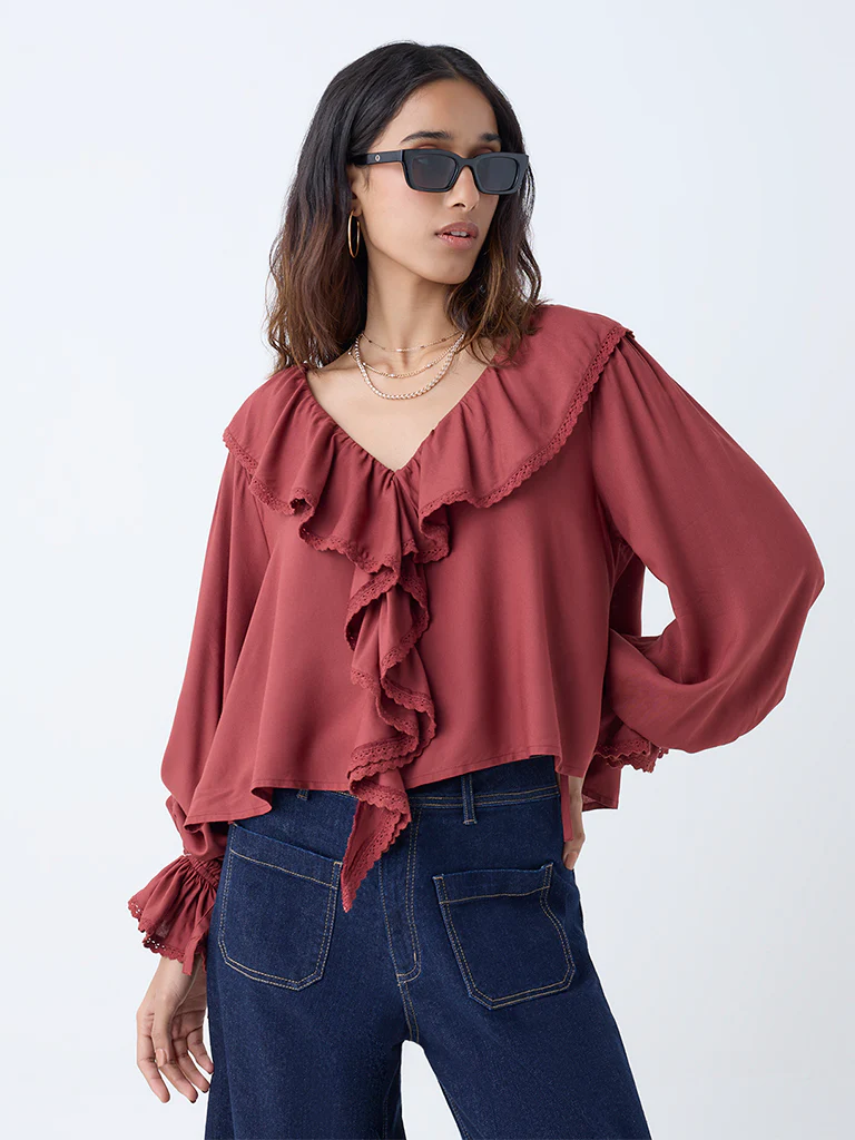 LOV Rust Ruffle-Detailed Top