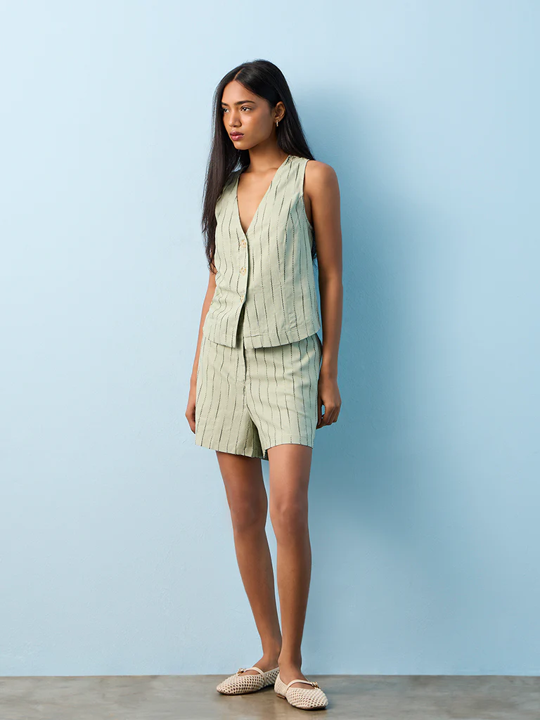 LOV Sage Embroidered High-Rise Shorts