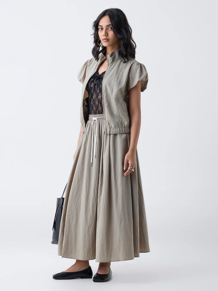 LOV Sage Solid High-Rise Skirt-Online Exclusive