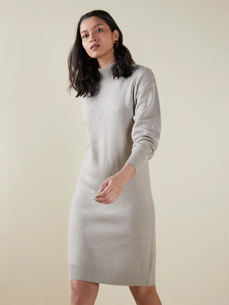 LOV Silver Pearlescent Sweater Dress - Image 3