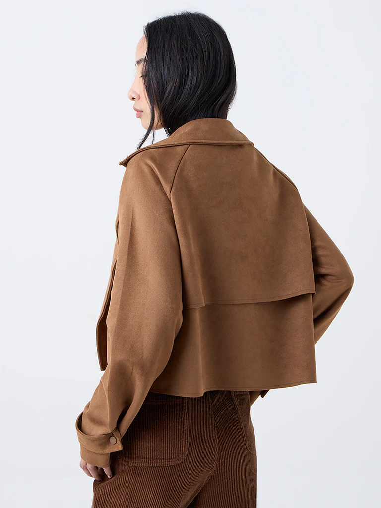 LOV Tan Solid Suede Jacket - Image 4