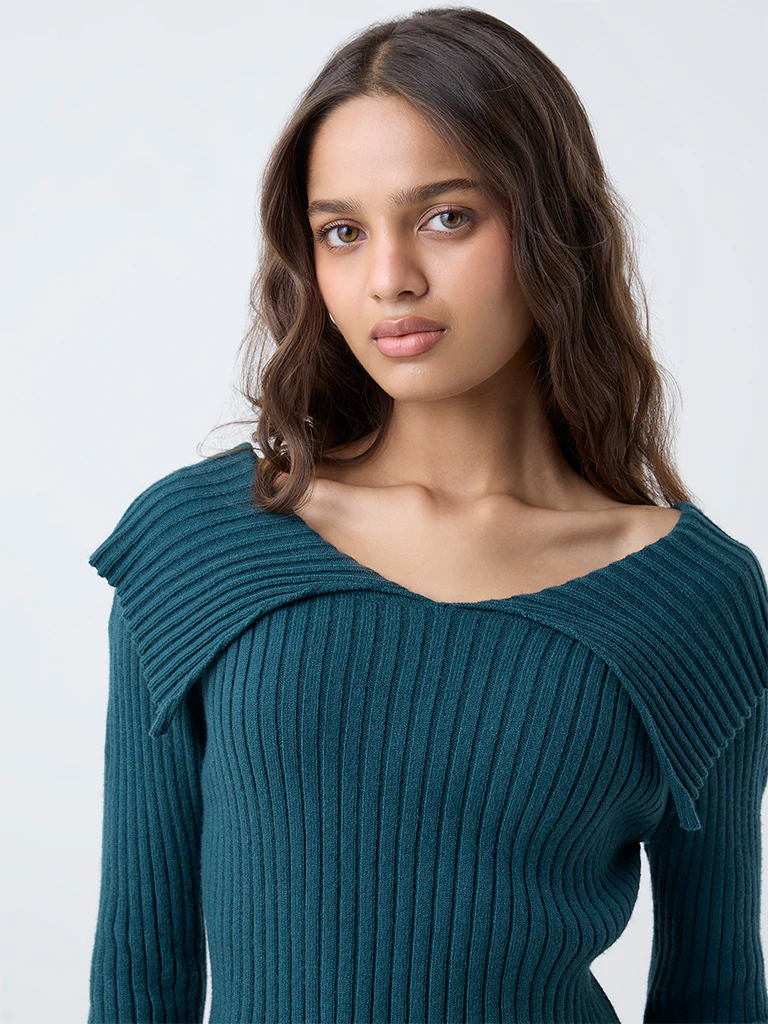 LOV Teal Ribbed-Textured Top - Image 3