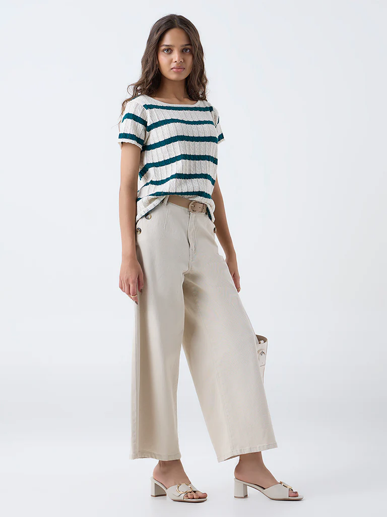 LOV Teal Striped Cotton-Blend Top - Image 2