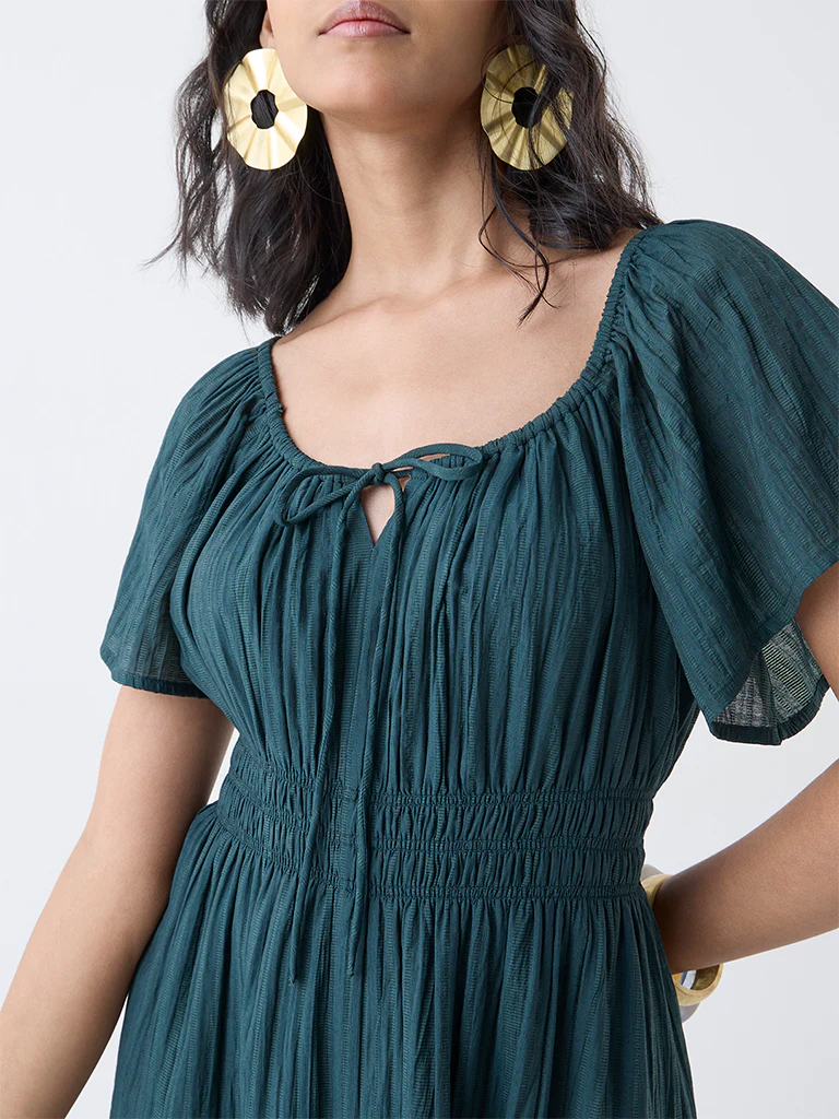 LOV Teal Textured A-Line Dress - Image 3