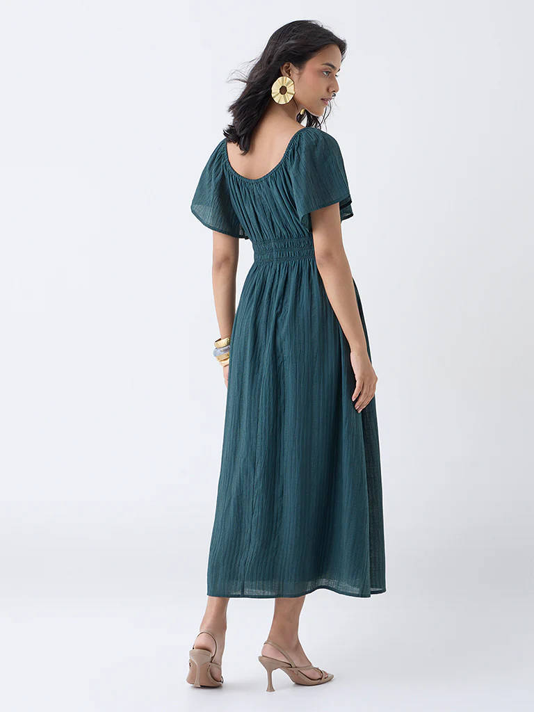 LOV Teal Textured A-Line Dress - Image 4