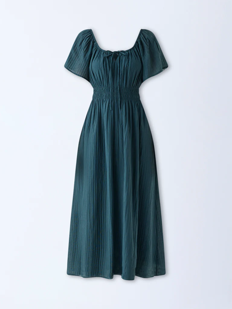 LOV Teal Textured A-Line Dress - Image 5